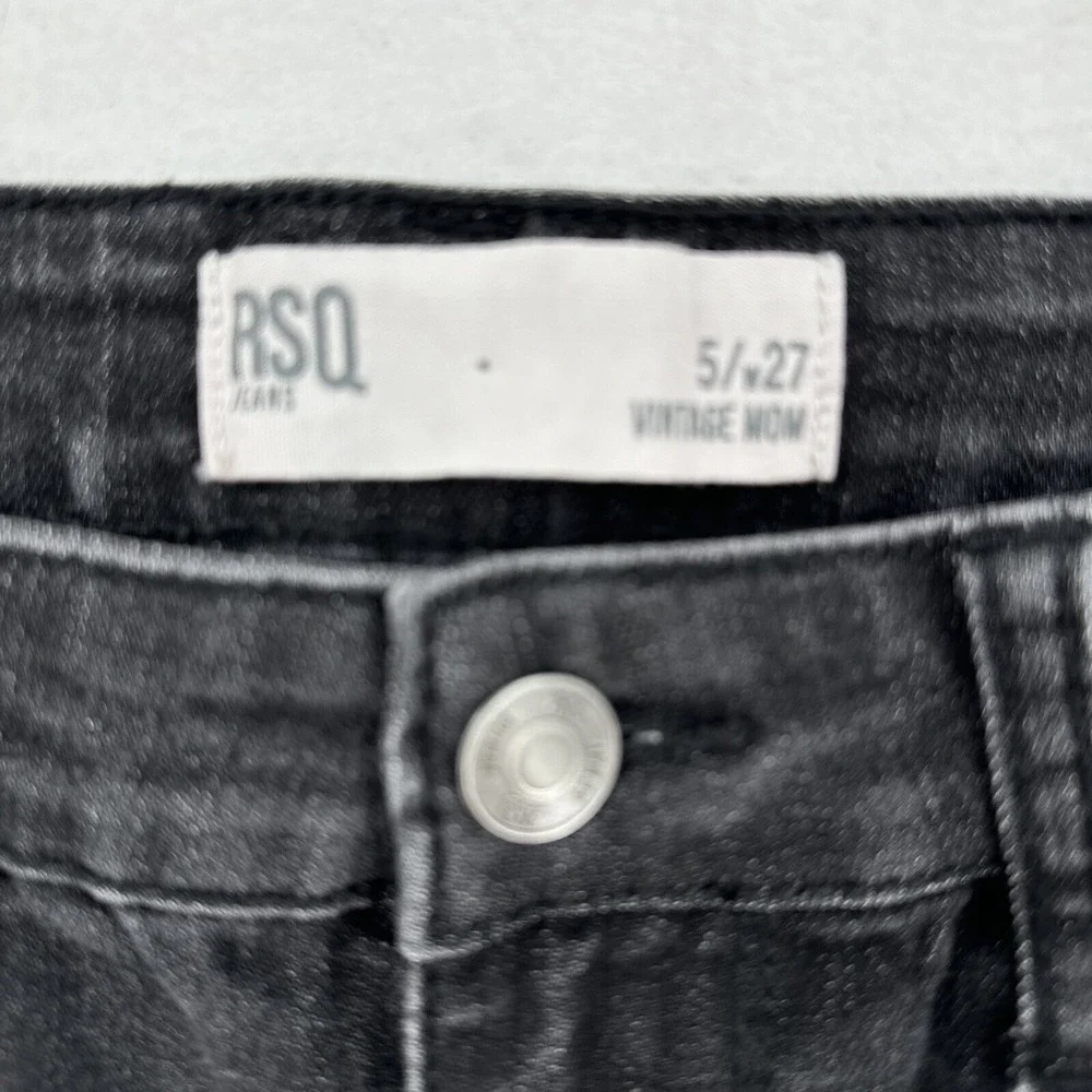 RSQ Vintage Mom Jeans  Faded Black High Rise Distressed Tapered Leg Womens 5/27